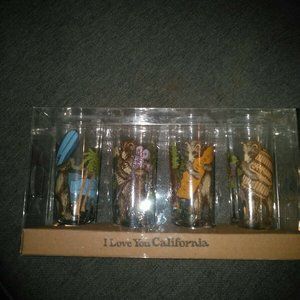 NIB California Surf Bears Set of 4 Glass Shot Glas